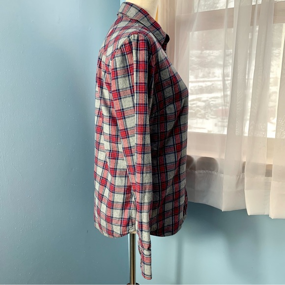 J. Crew Grey and Red Plaid Flannel Boy Button Down - Picture 6 of 9